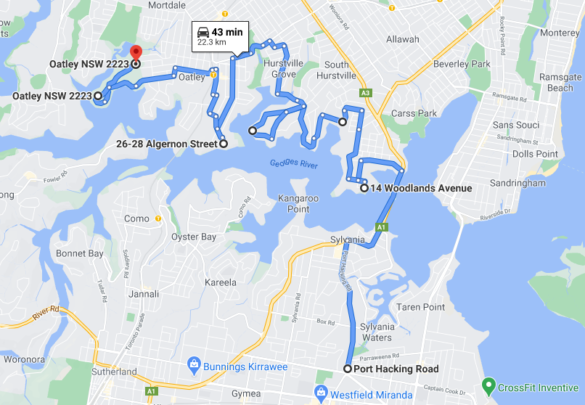 Miranda - Oatley (45mins one-way)