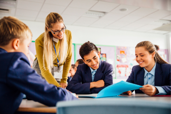Teacher with high school students