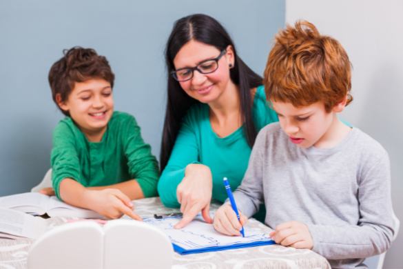 mum homeschooling kids