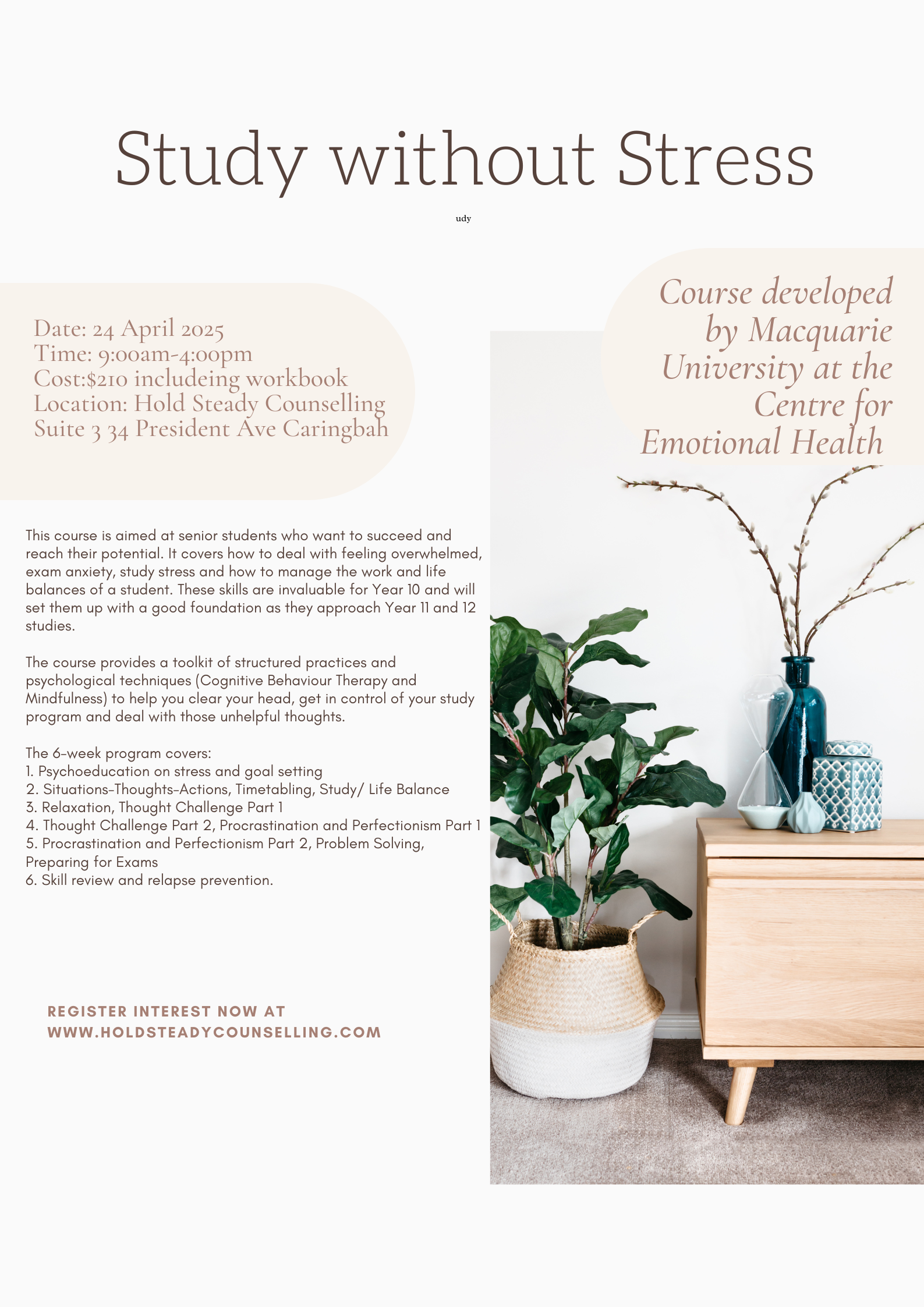 Study without Stress Course – Thursday 24 April 2025