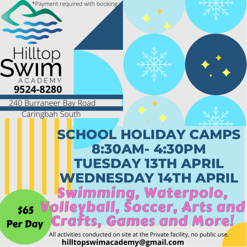 Hilltop Swim Academy school holiday camps ad